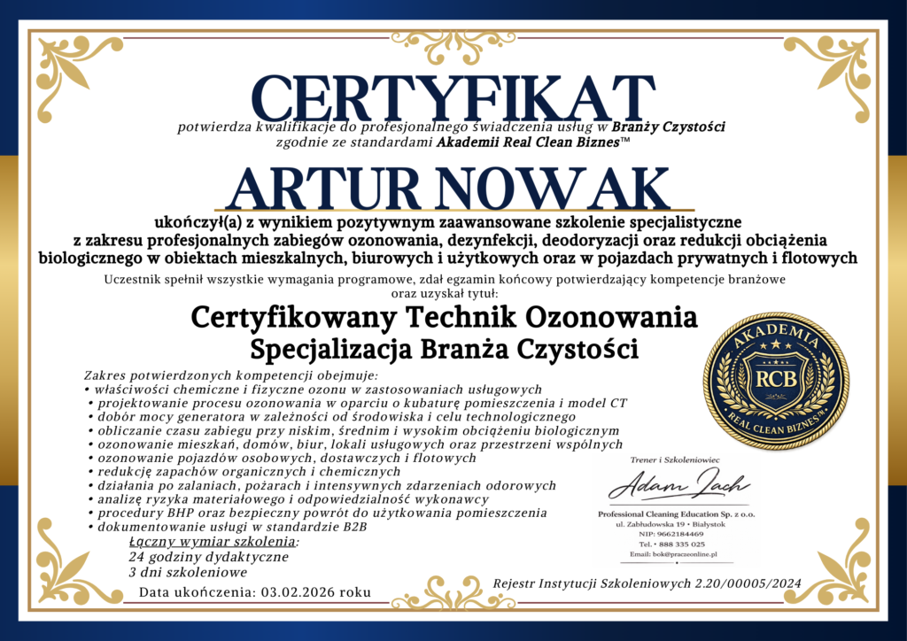 szkolenie ozonowanie certyfikat