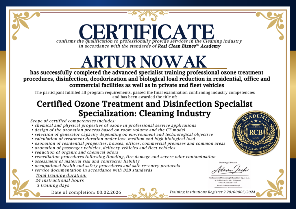 szkolenie ozonowanie certyfikat